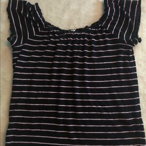 pink & black striped off the shoulder top